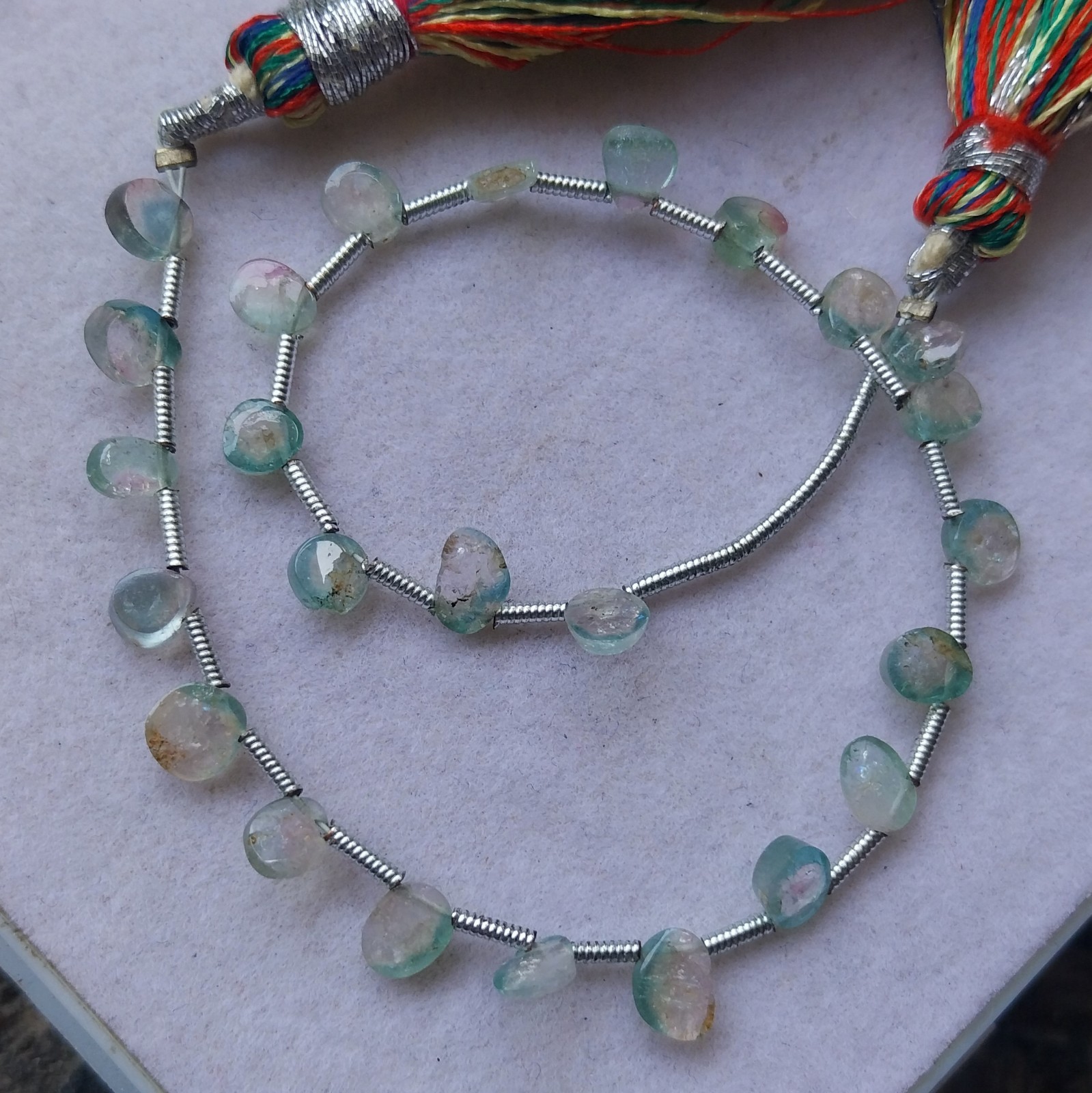 15 Carat Natural Watermelon Bio-Color Tourmaline Smooth Slice 8 inch Necklace