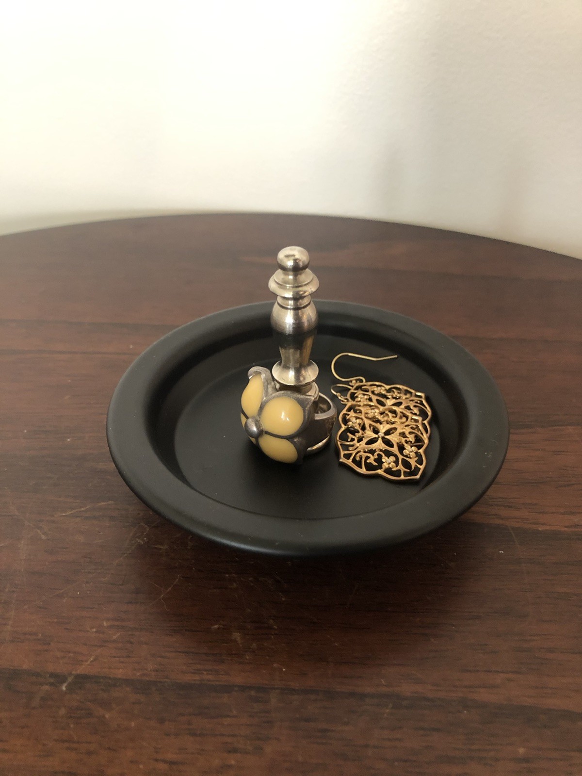 Ring Holder Ring Keeper Trinket Dish Nickel Finial Repurpose Counter Top Black