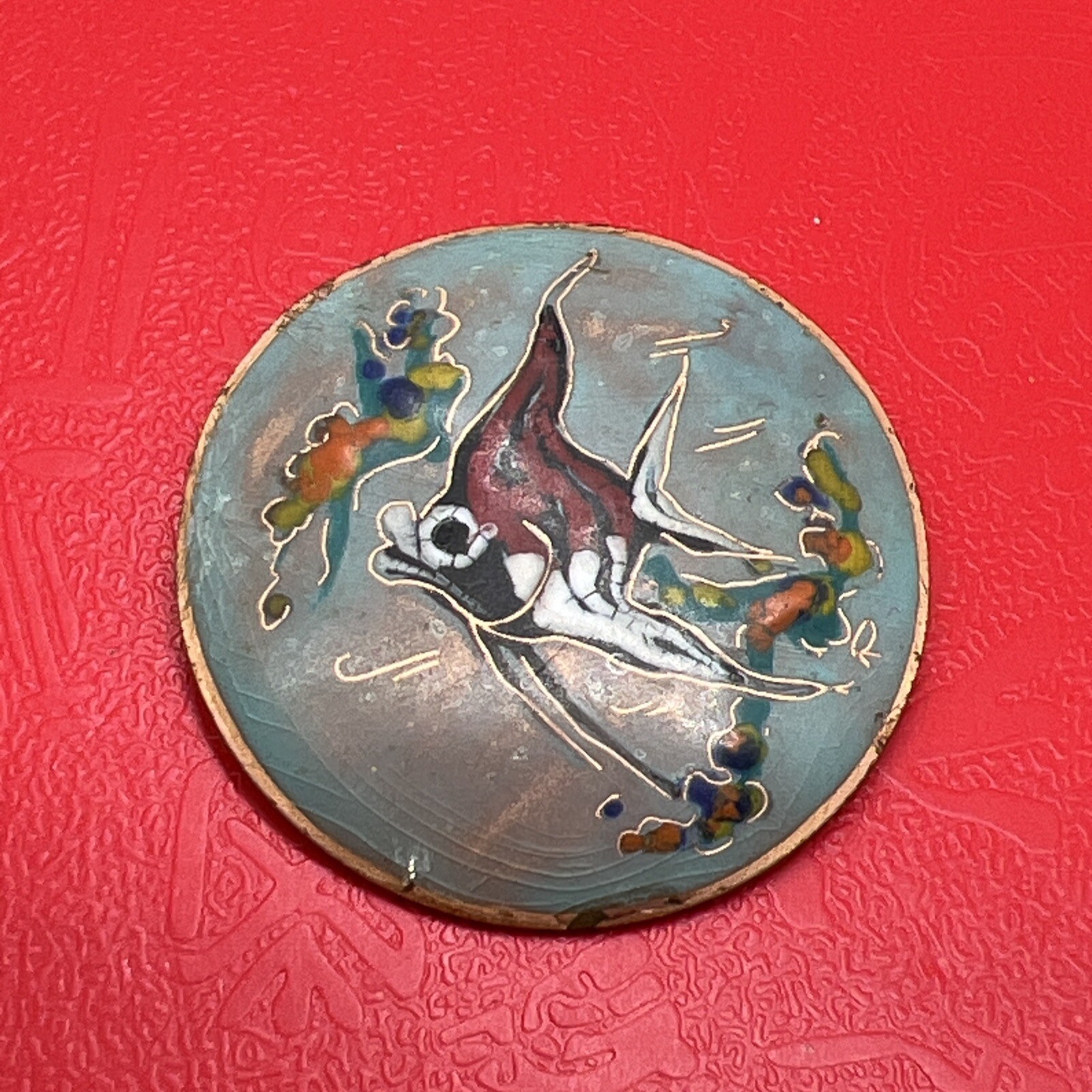 Vintage 1.5” Brooch Pin Enamel on Copper Fish Design 6797