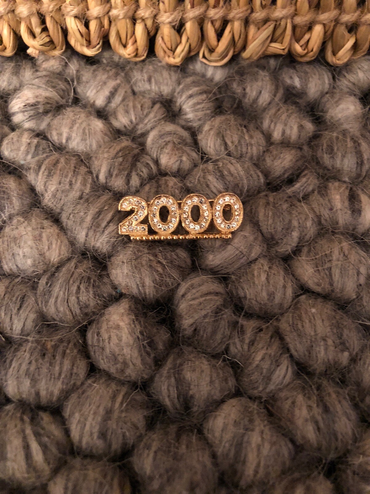 Year 2000 Pin. I Inch. Gold Tone with Clear Stones. All Stones Intact.