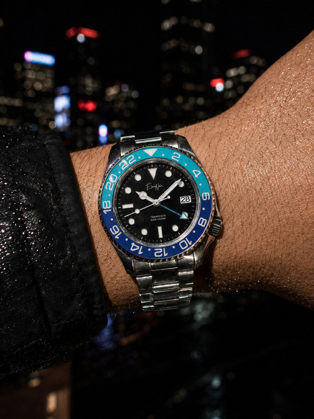 Élan Noir Tempesta GMT Automatic Men’s Watch 41mm Steel Black Dial Blue Bezel