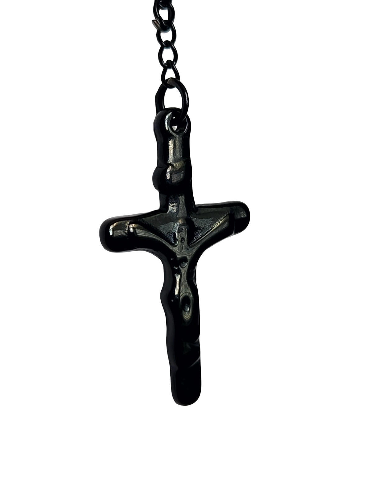 PURE LUX BLACK STAINLESS STEEL ROSARY CROSS NECKLACE – 24″