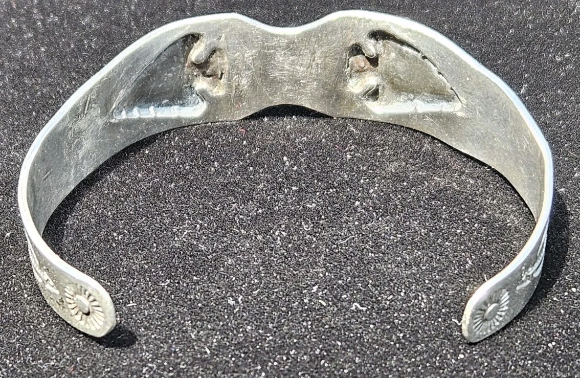 Vintage Fred Harvey Era Sterling Turquoise Cuff Bracelet Arrowhead Navajo G18