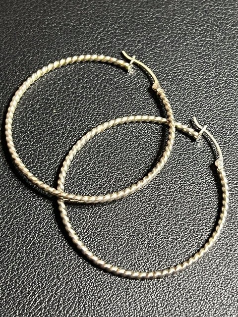 B6638 Twisted Rope Hoop Earrings Sterling Sterling Silver 2″ Textured 2.2g