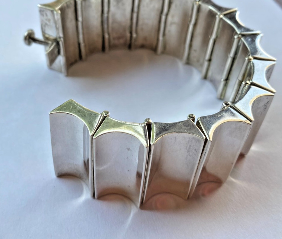 Signed Mexico 925 Heavy Sterling Silver Modern Wide Link Bracelet 173 Grams
