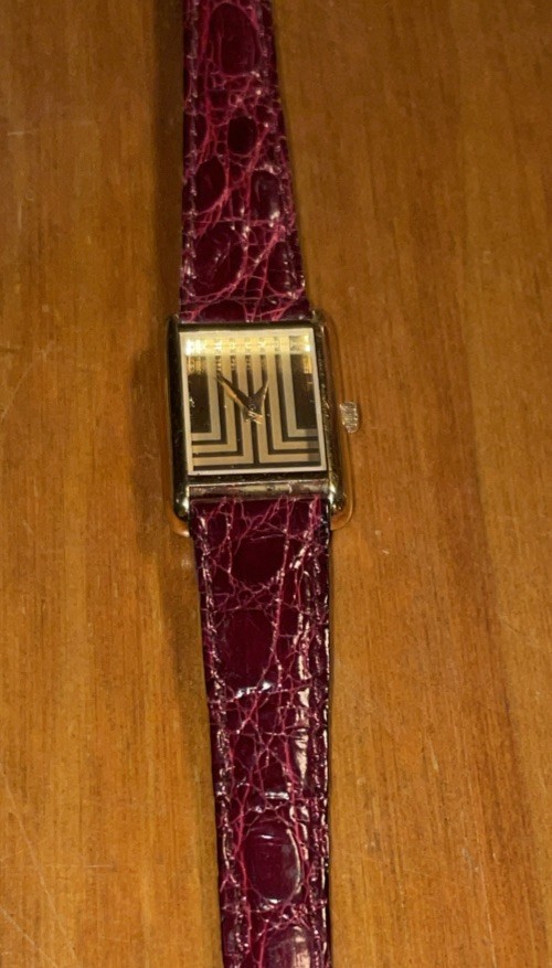 Lanvin Tank Watch France ladies Unique Dial Crocodile Band vintage New NOS Works