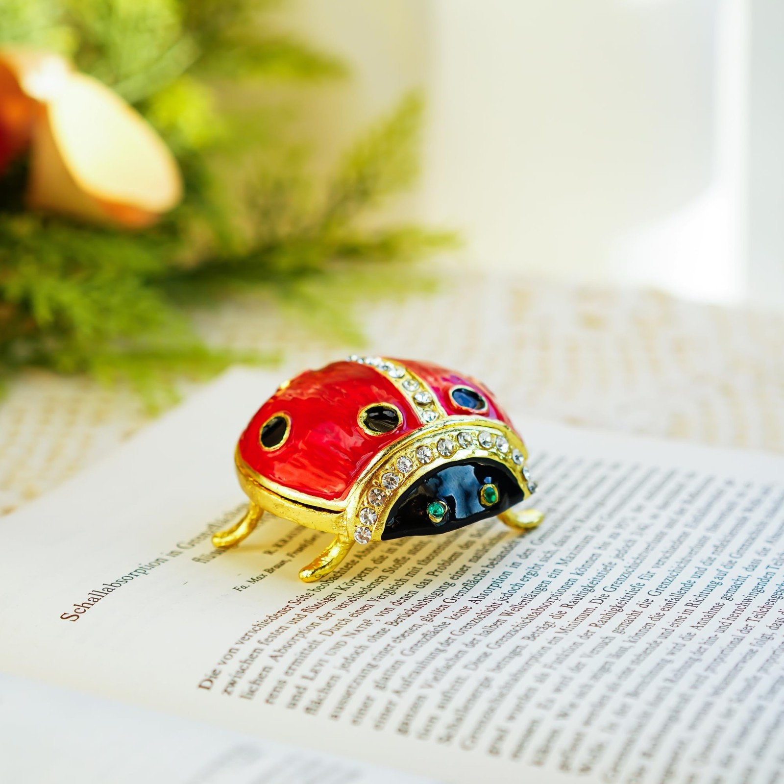 Ladybug Jewelry Box with Crystal Accents | Hinged Trinket Organizer, Keepsake Gi