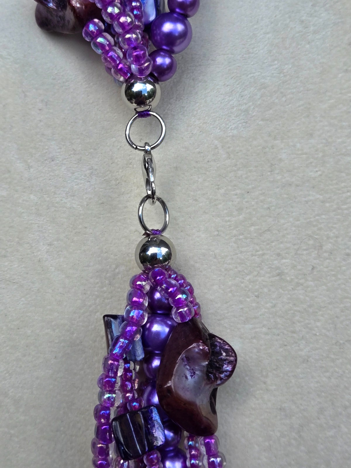 Purple Mixed Media 7-Strand Shell, Pearl and Bead Necklace 19.5 Inches