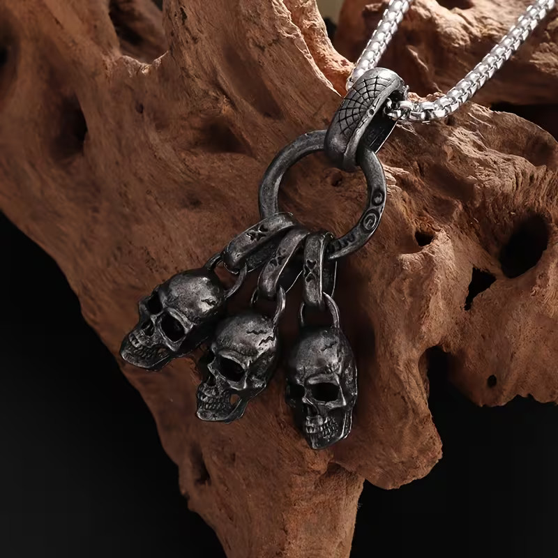 Three Skulls Necklace Necklace Gothic Pendant Skeleton