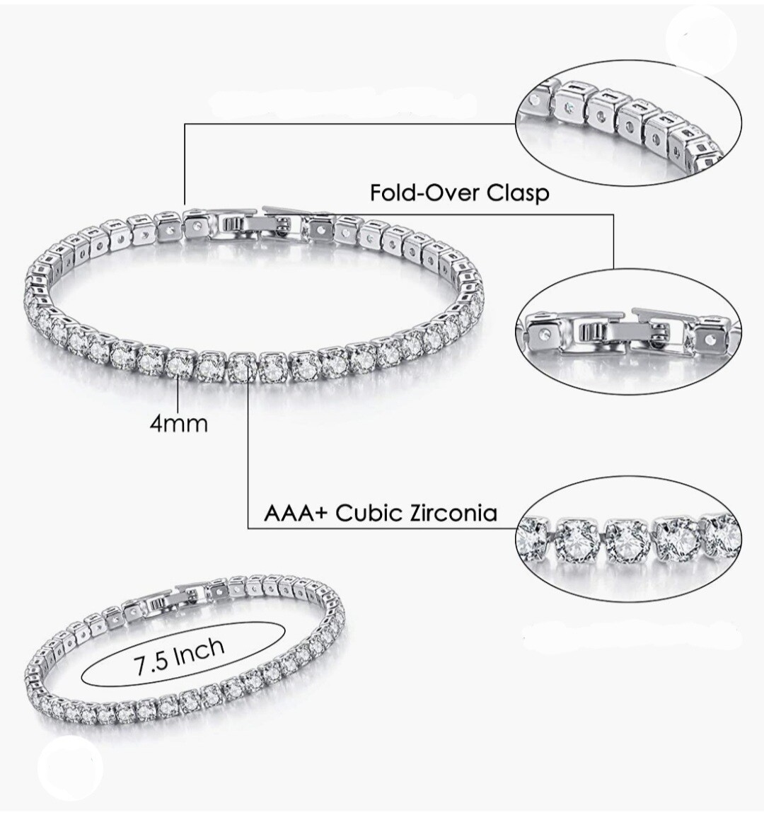 Tennis Bracelet Silver Plated With AAA Cubic Zirconia For Women Hip Hop Jewelry