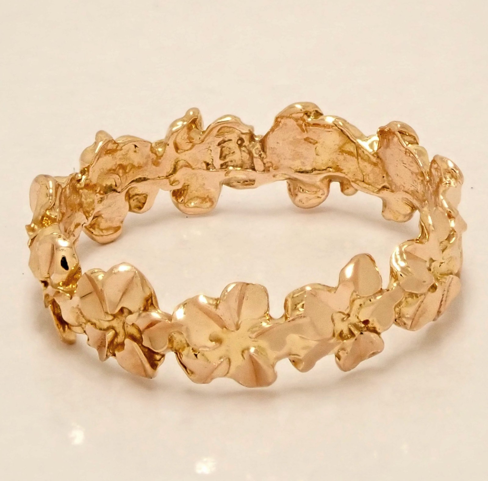 Size 3 Solid 14K Rose Gold Hawaiian Plumeria Lei Flower 4.3mm Ring Handmade 1.3g