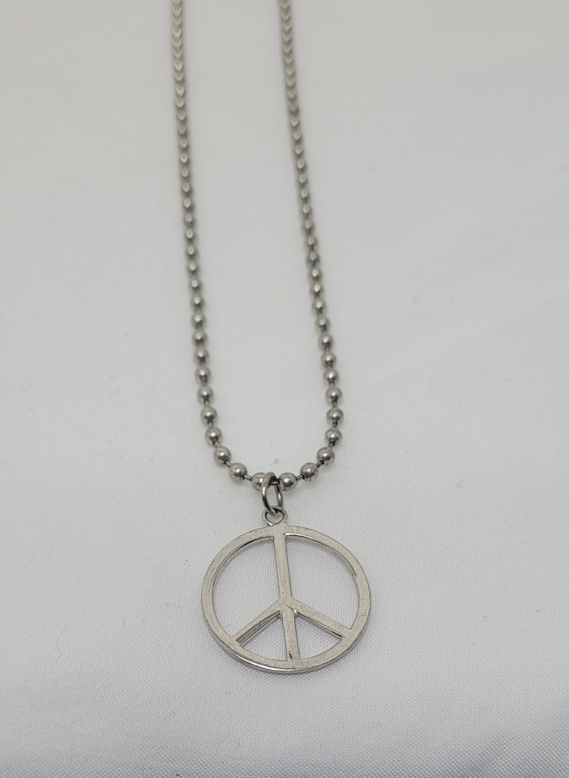 Stainless Steel Peace Sign Necklace with 27 Inch Ball Chain