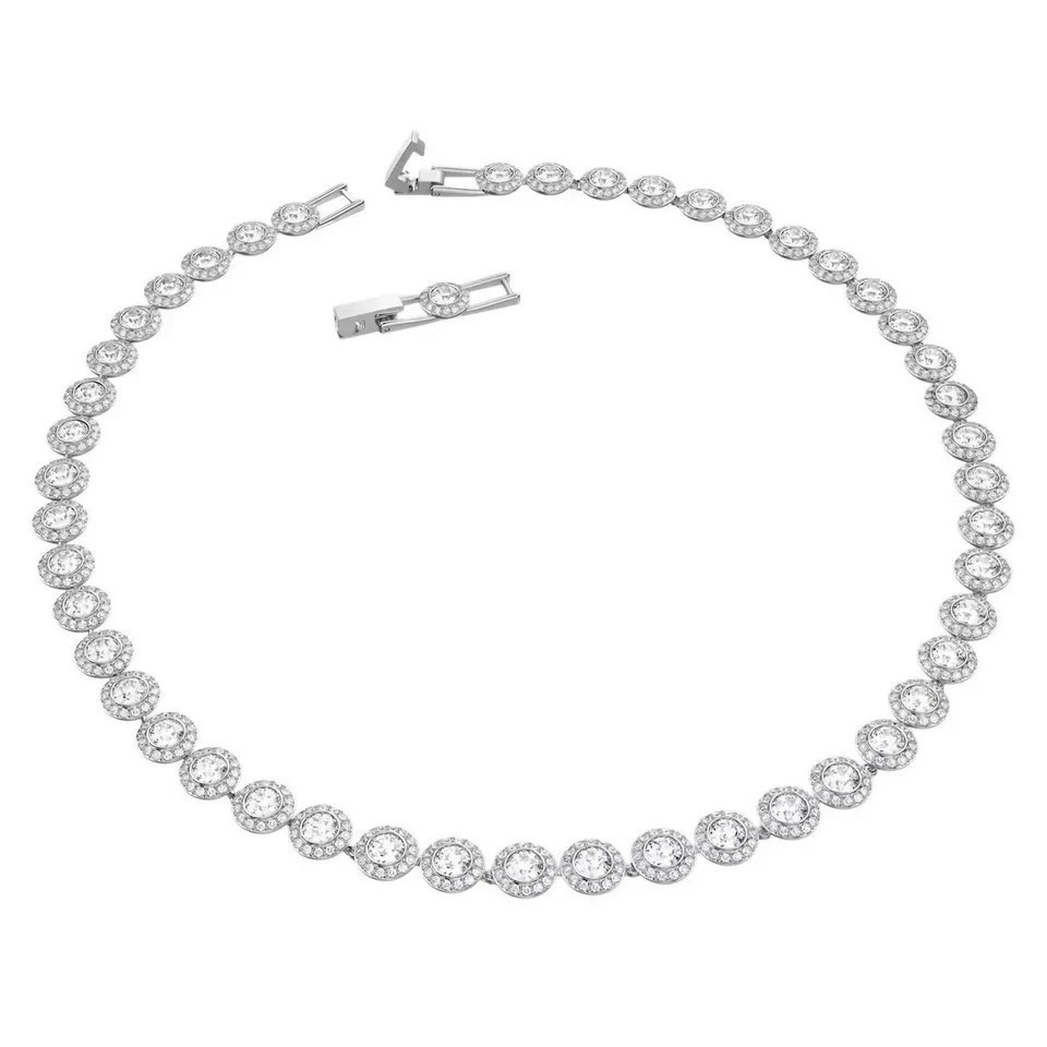 Swarovski Una Angelic Halo Tennis Necklace White Crystal Rhodium Plated 14 7/8″