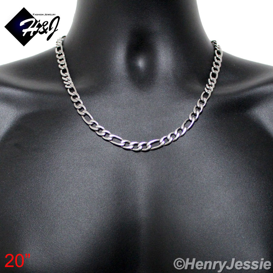 18-40″MEN’s Stainless Steel 7mm Silver Figaro Link Chain Necklace Bracelet SETS