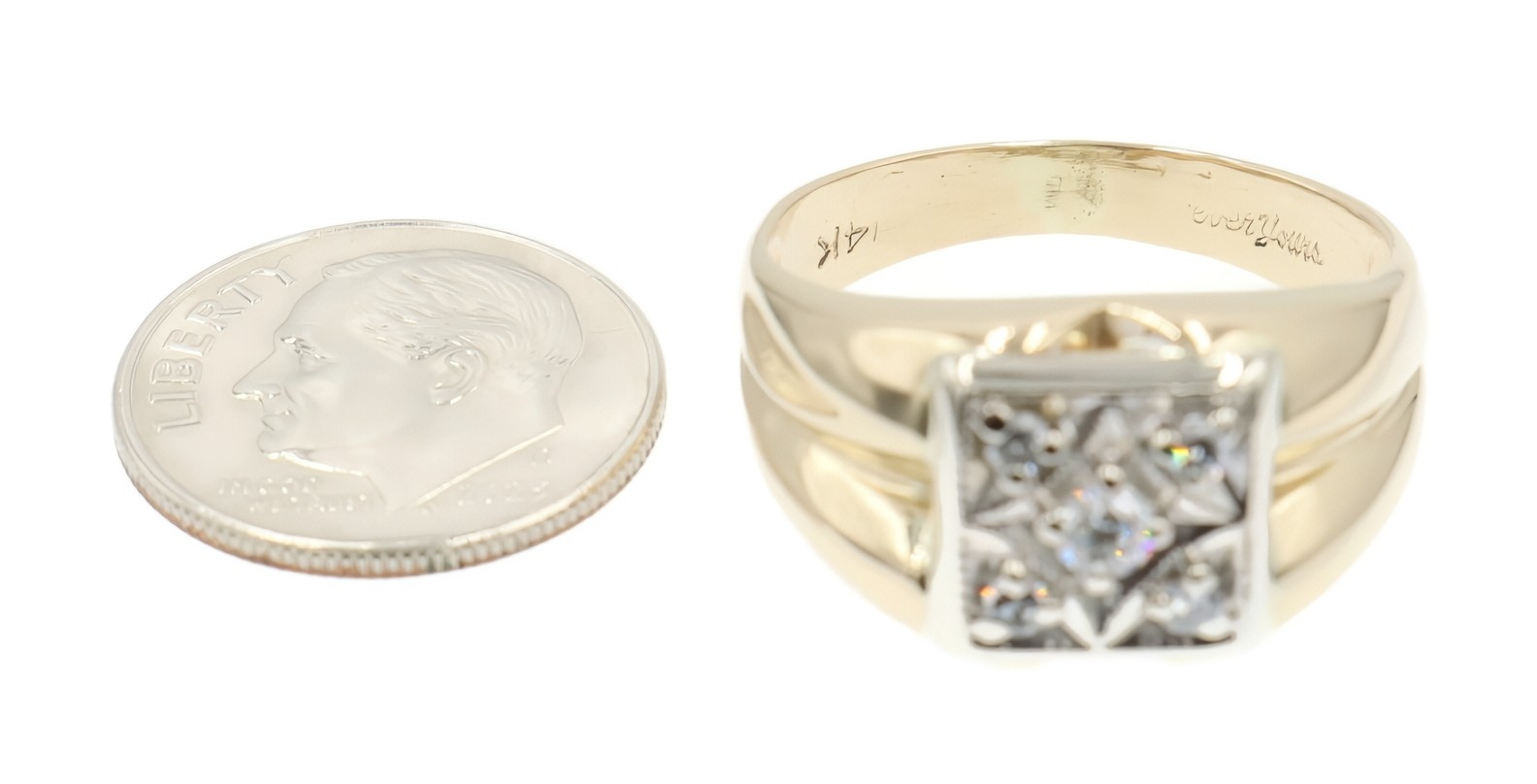 Men’s Vintage-Style 0.27 Ctw Round Diamond 14KT Two-Tone Gold Estate Ring – 6.2g