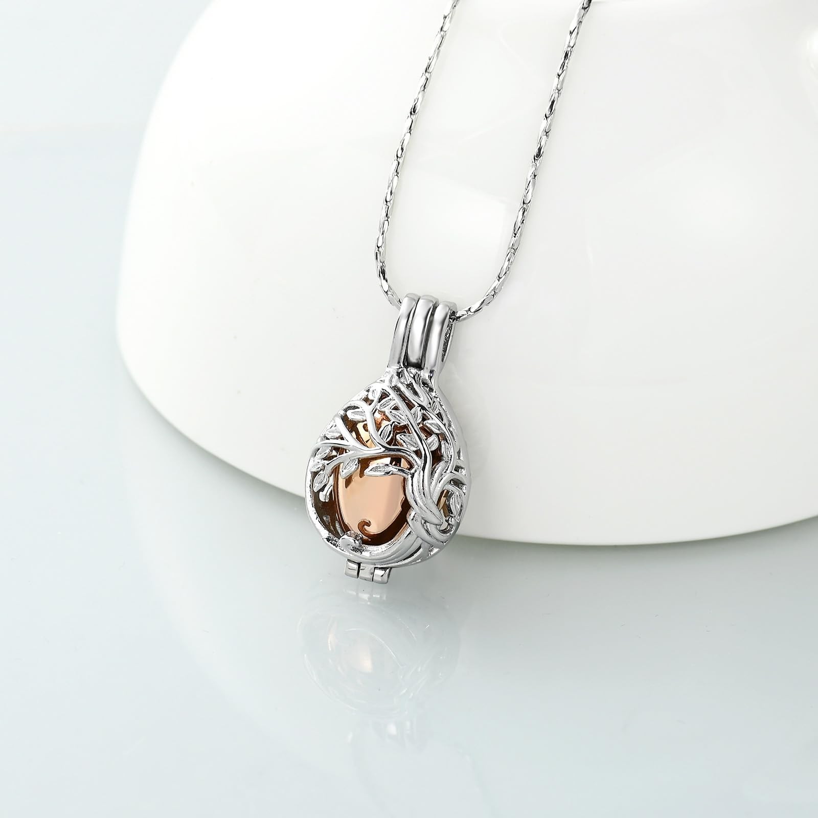 Teardrop Urn Necklace for Ashes Tree of Life Cremation Jewelry (Rose Gold)