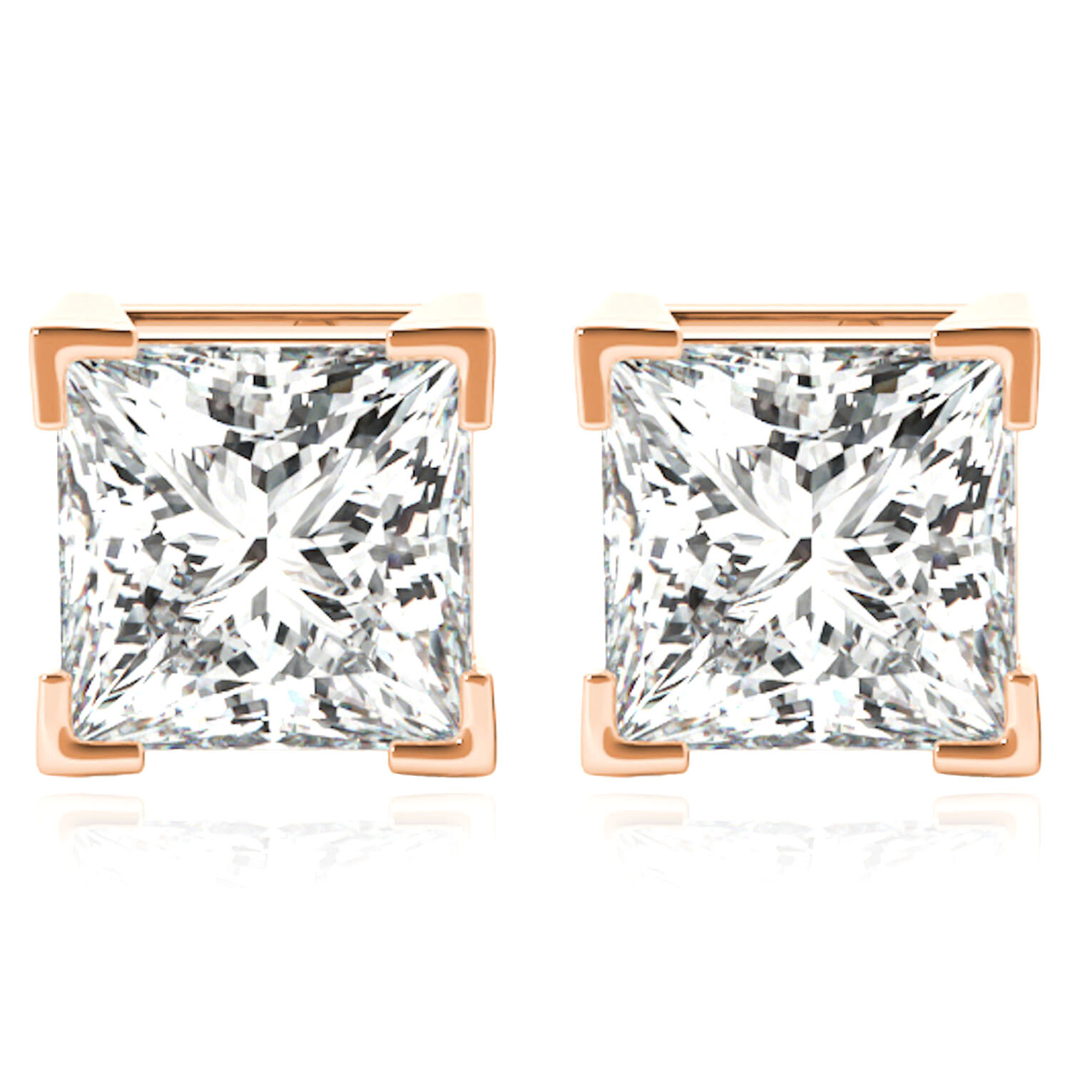 Lab-Grown Diamond 14K Real Gold Rose Princess-Cut Stud Earrings 4.5-8mm