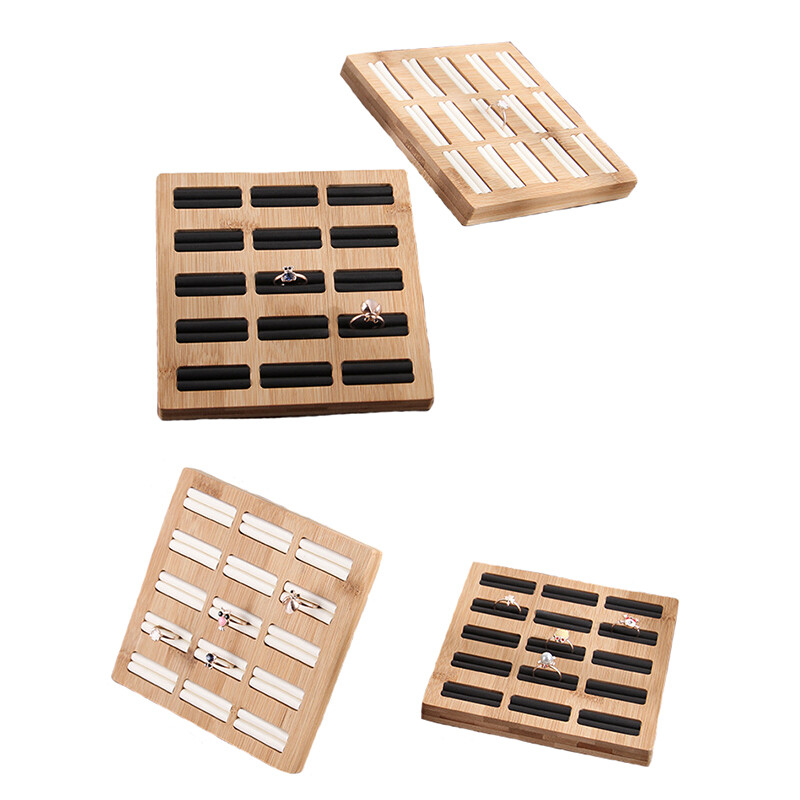 Bamboo 15 Grids Rings Storage Tray Ring display Rack Jewelry Organizer Showcase