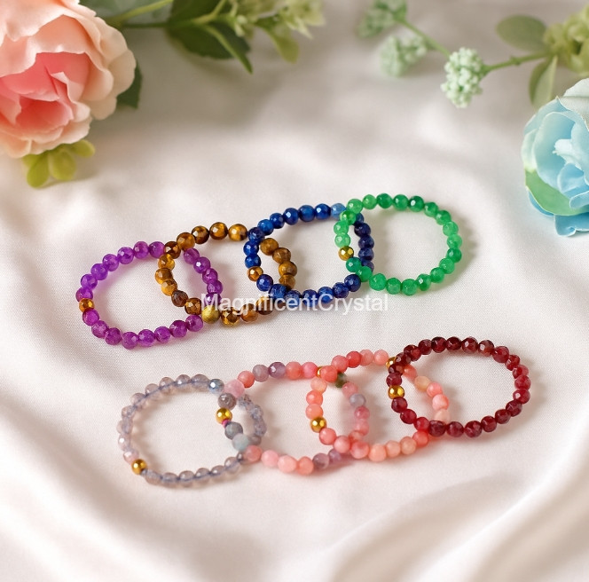 Gemstone Beaded Rings Stackable Natural Crystal Ring Dainty Handmade Jewelry