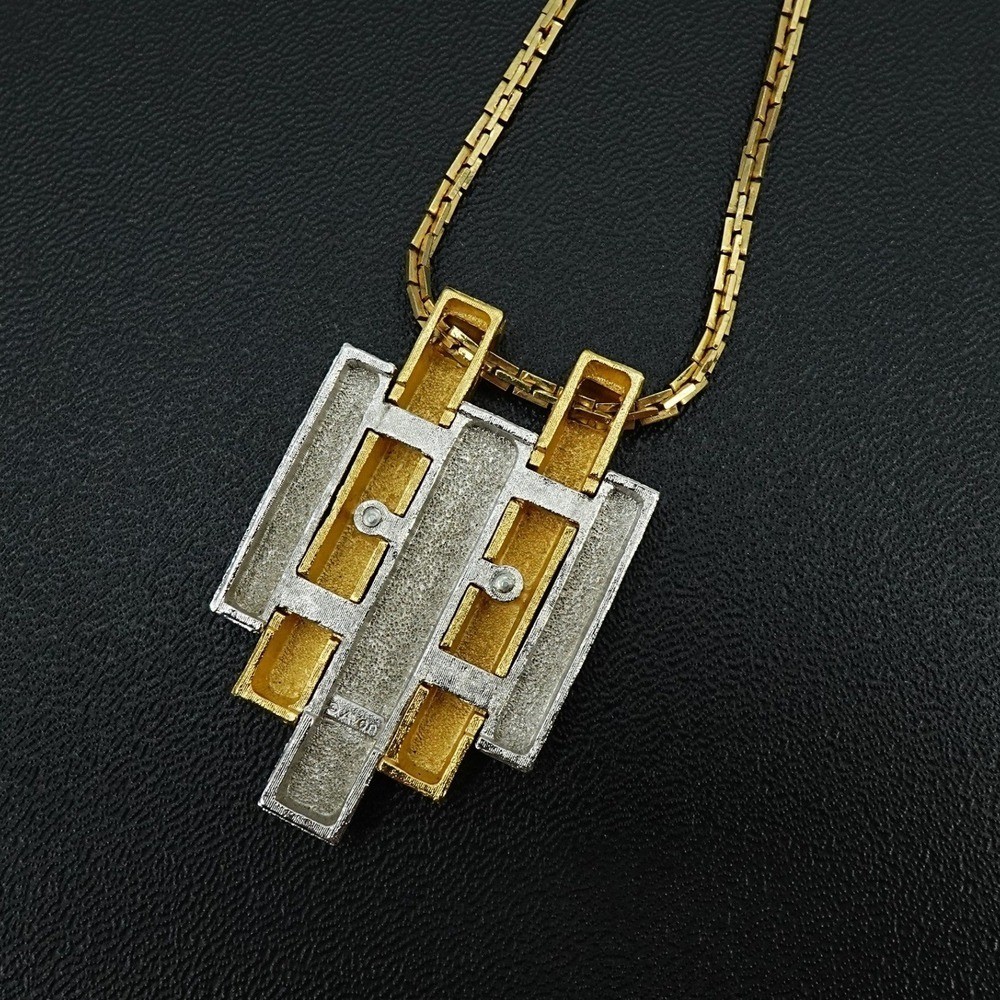 VTG 1970s Avon Two Tone Geometric Necklace and Interweave Choker Statement