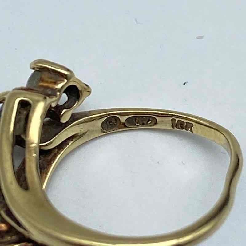 10K Yellow Gold Multi-Gemstone Bypass Ring Size 3.25 Aquamarine Emerald 2.3g