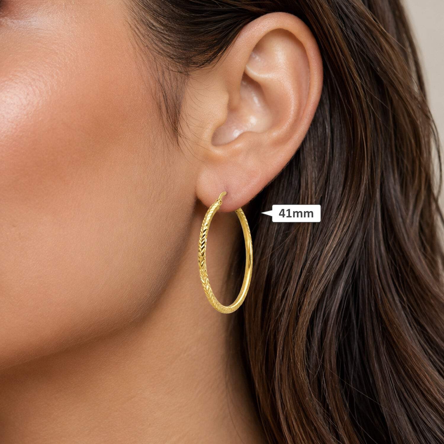 14K Yellow Gold-Filled Textured Hoop Earrings 30mm, 41mm