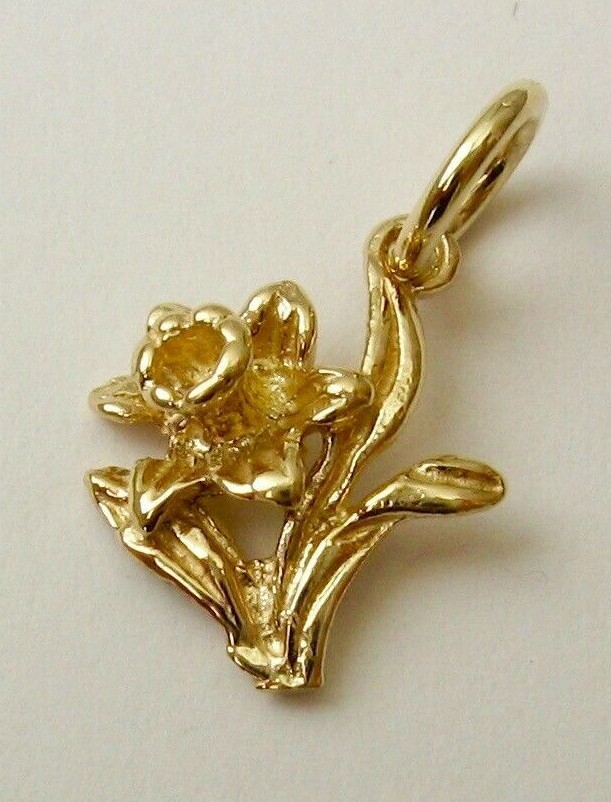 SOLID 9K 9ct Yellow Gold DAFFODIL FLOWER CHARM/PENDANT