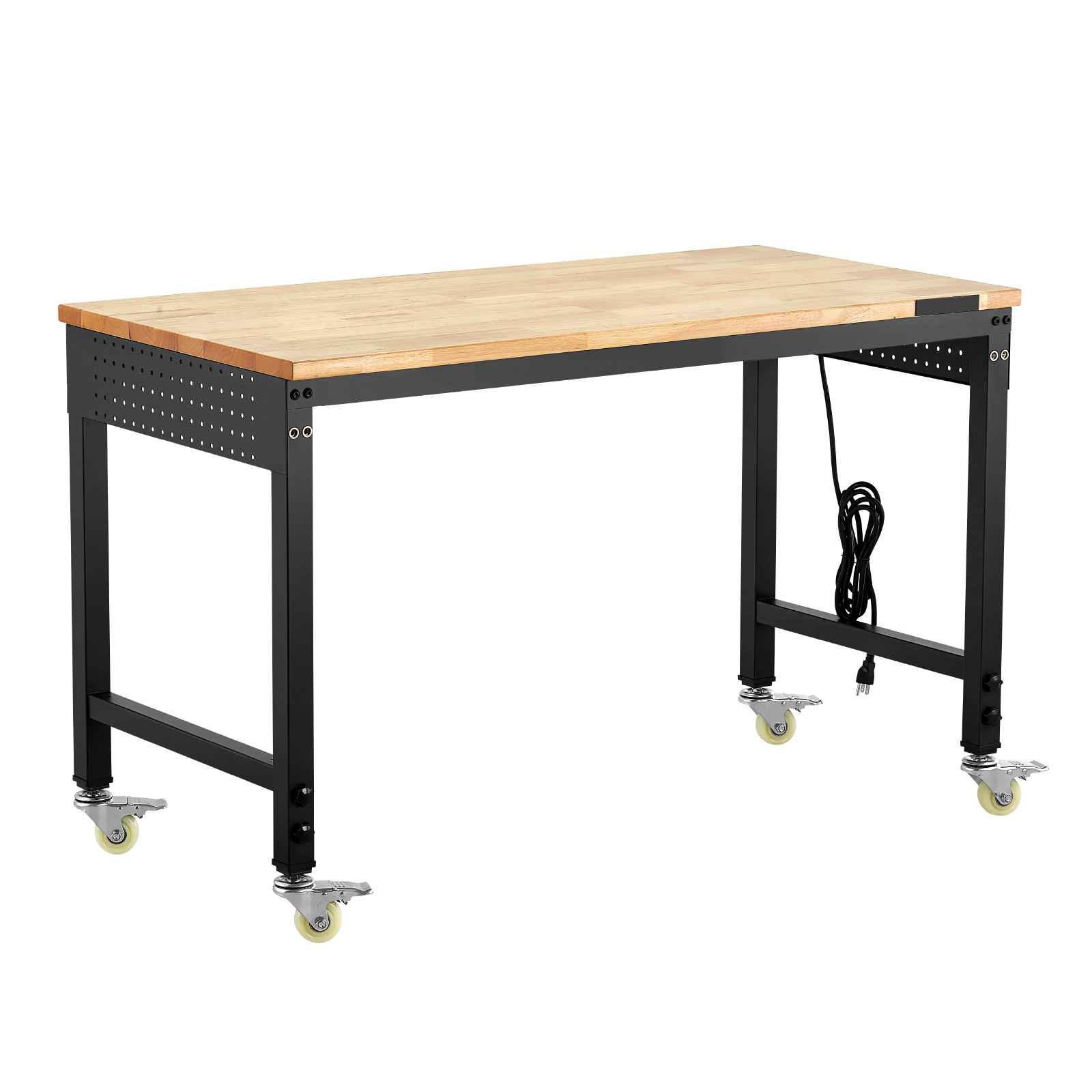 Uimoso 48″ Mobile Workbench with Adjustable Height, Power Outlet & Pegboard