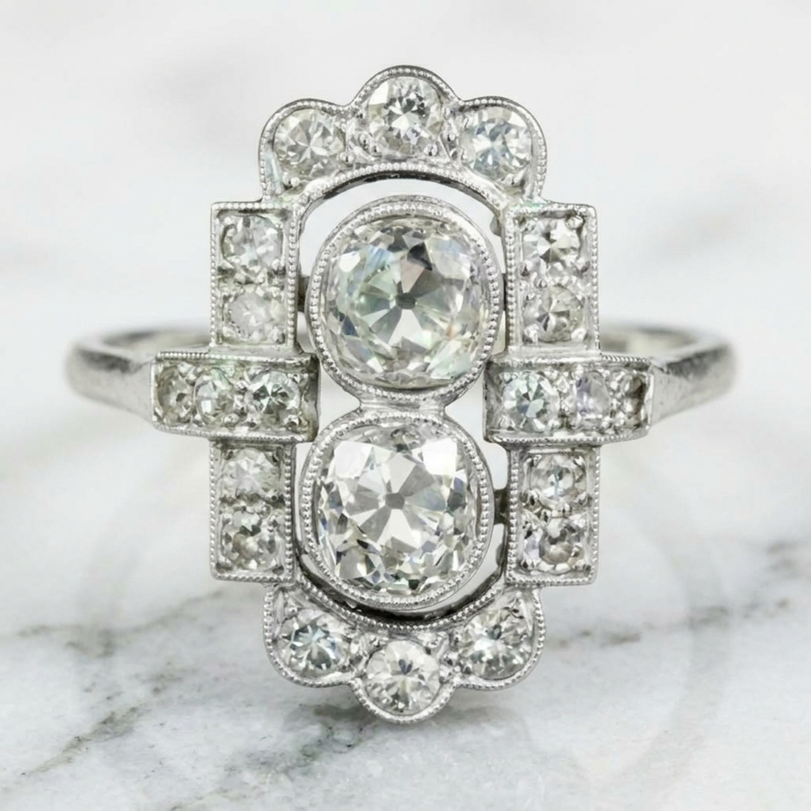 Old European Cut Lab Created Diamond 14K Gold Victorian Toi Et Moi Wedding Ring