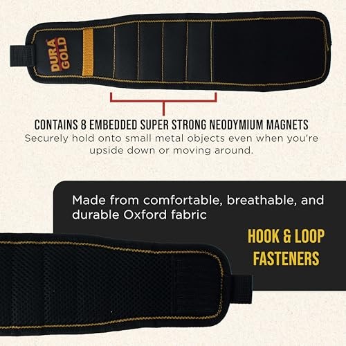 Dura-Gold Magnetic Wristband Tool Belt – Holds Fasteners