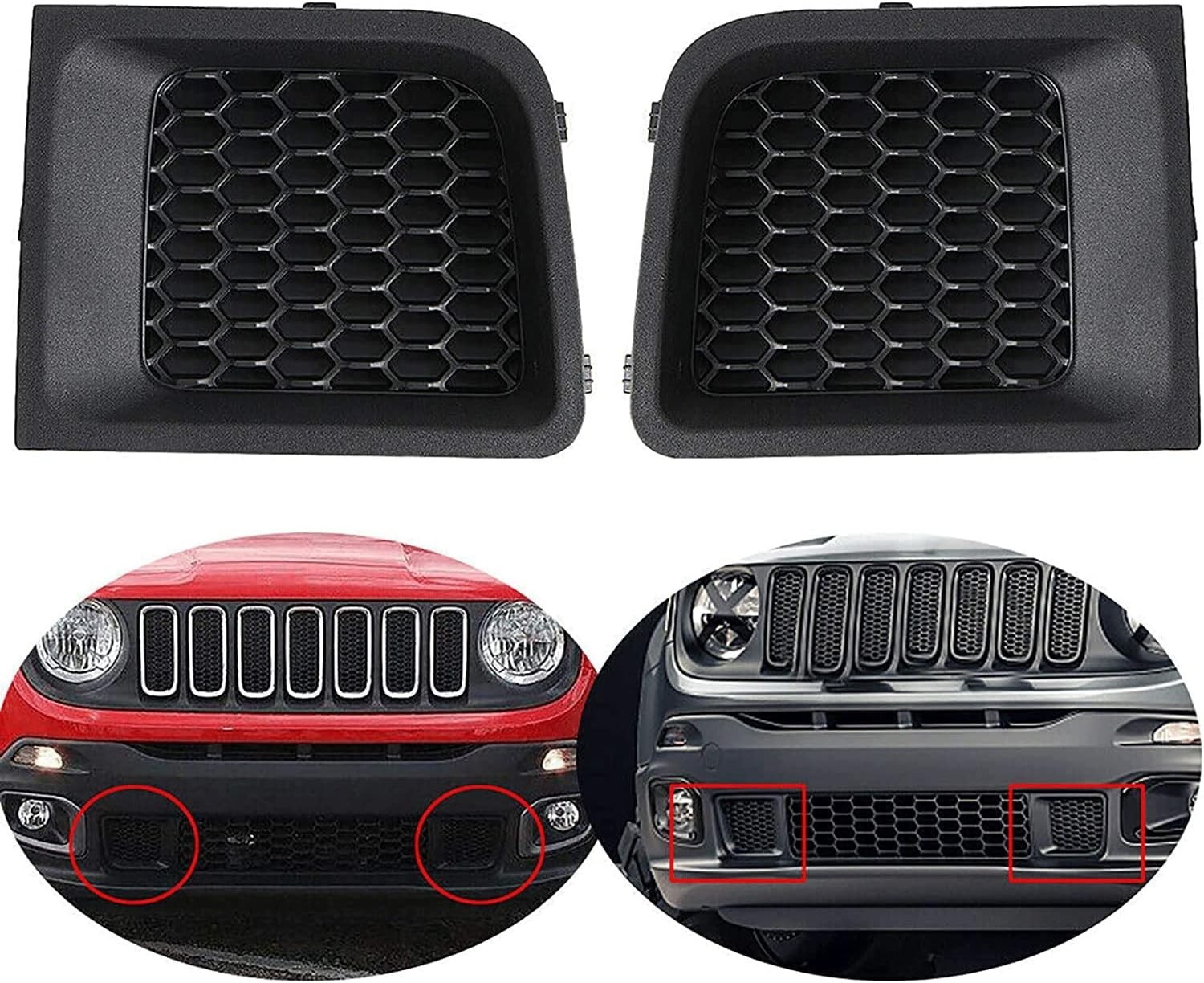 Front Bumper Grille Insert Bezel Cover Replacement (LH + RH) for Jeep Renegade 2