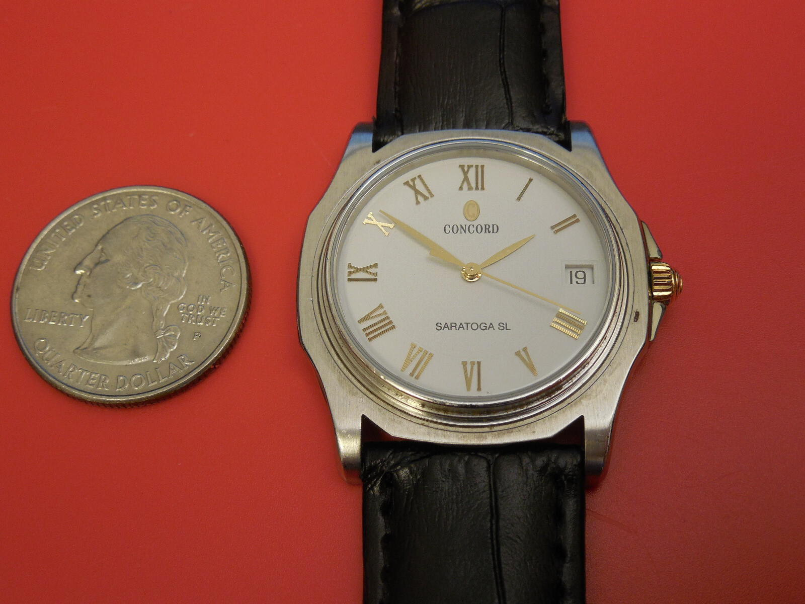 CONCORD SOLD STAINLESS STEEL 34MM SARATOGA DATE MEN’S WATCH MISSING BEZEL