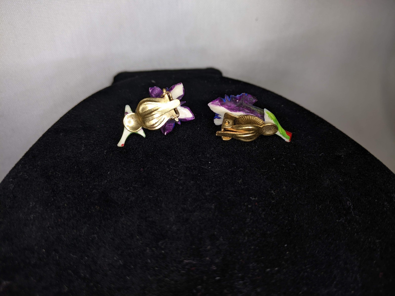 Vintage Clip-on Blue Gentian Earrings (alpine flower) 1930s-1940s, 1 inch