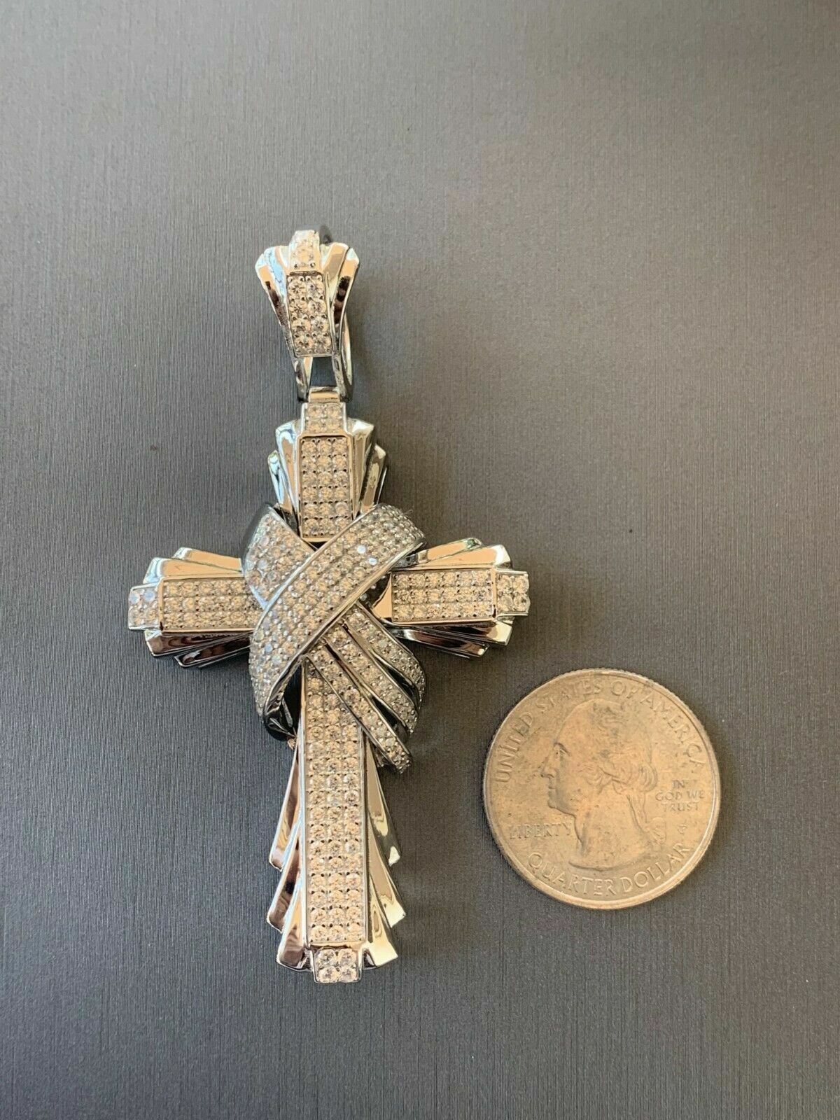 Mens Large Cross Pendant Solid 925 Sterling Silver 14k Gold Plated ICY HipHop CZ