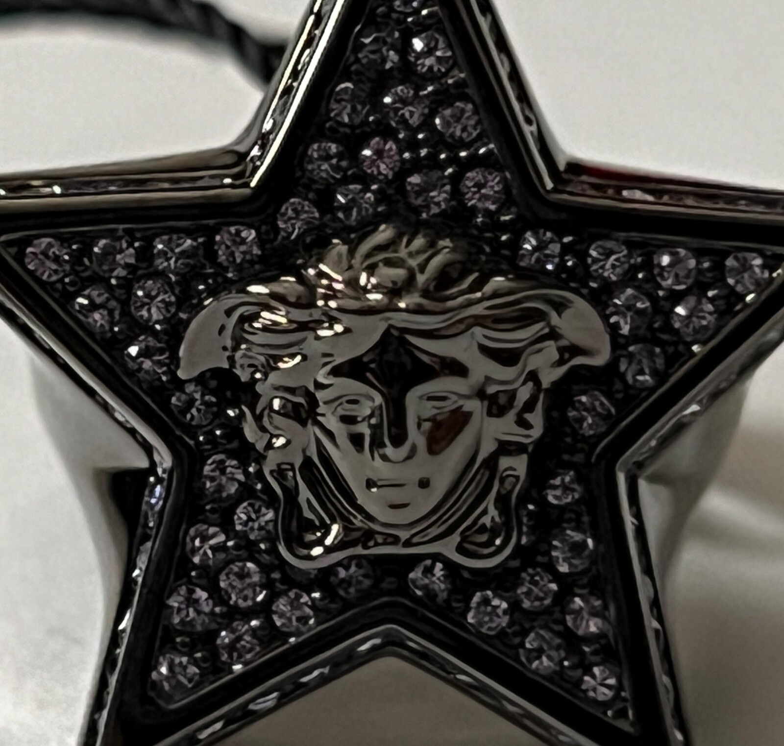 NIB Versace Medusa Logo Star Galaxy Purple Crystal Ruthenium Ring 15 US 7 $695