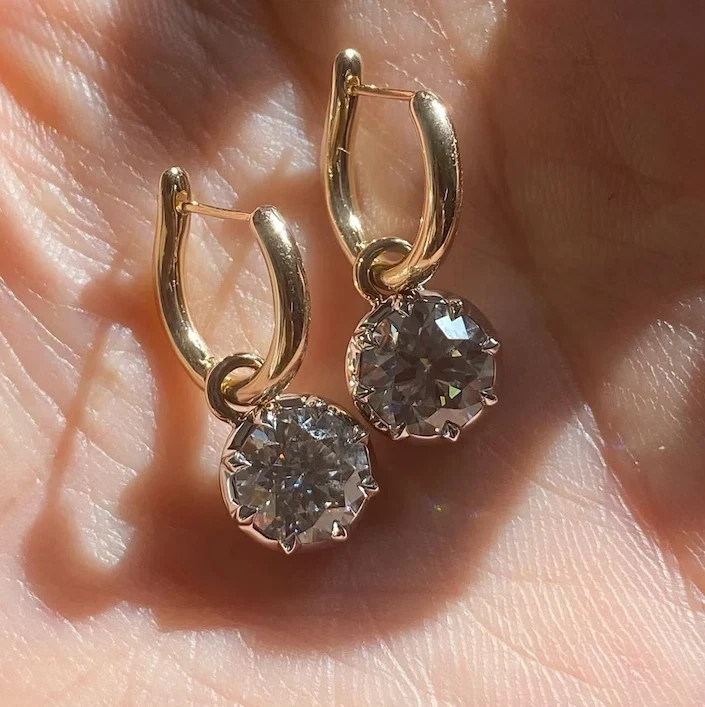 IGI 4 Ct Round-Cut EF/VS1 Lab Grown Diamond Dangle Drop Earrings 14K Yellow Gold