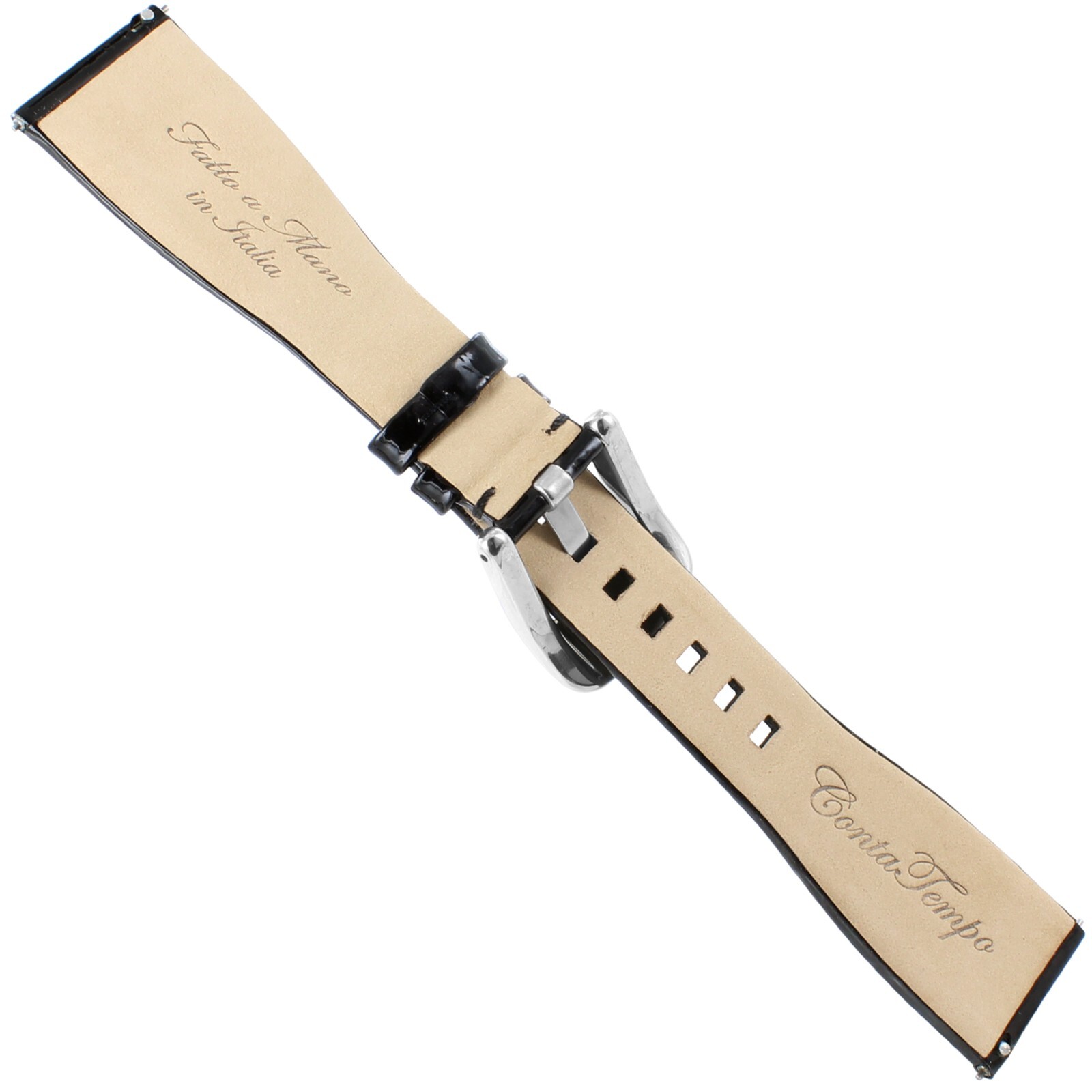 22mm Glam Rock Black Shiny Handmade Alligator Grain Genuine Leather Watch Band
