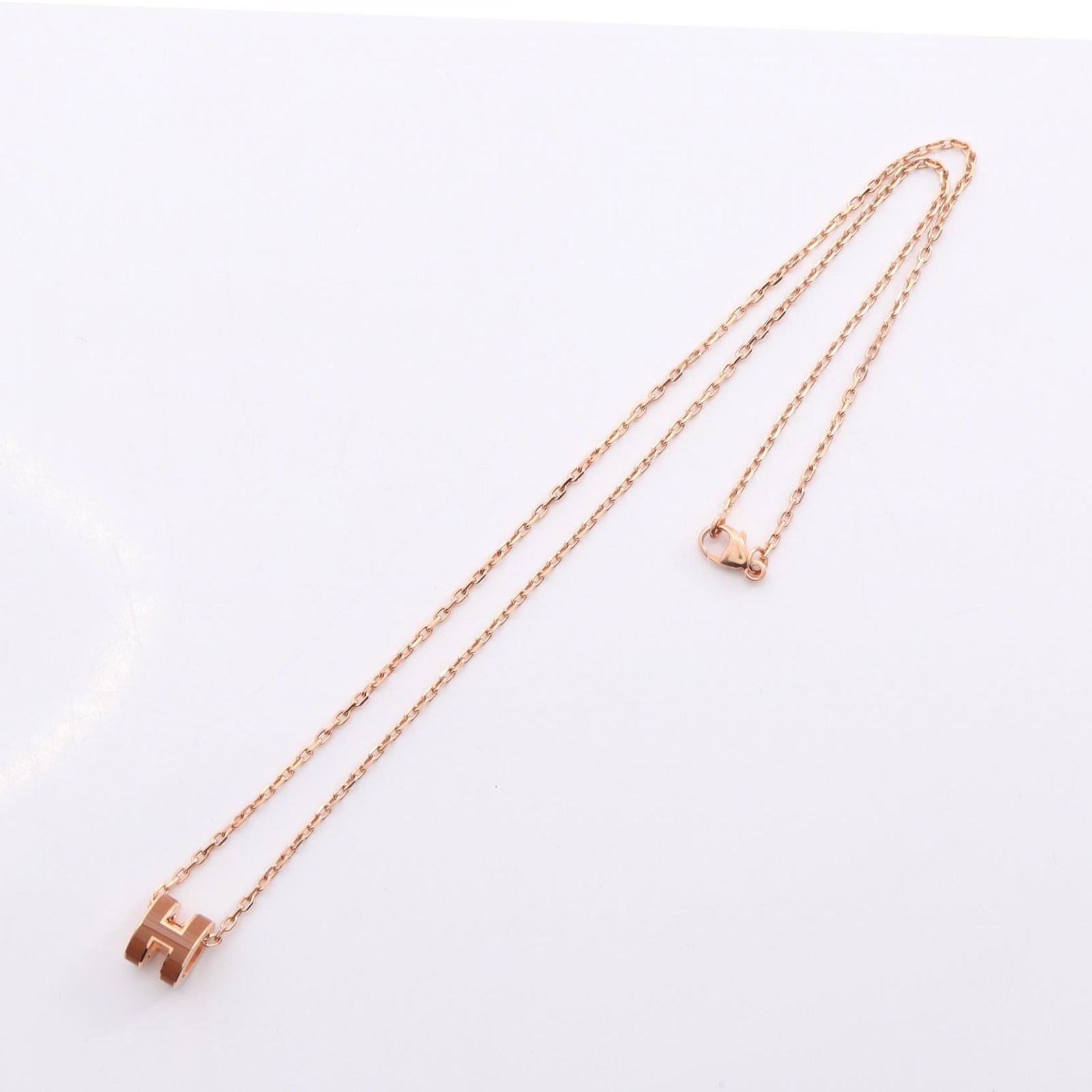 HERMES MINI POP H Necklace Pendant Gold Plated Pink Used Women