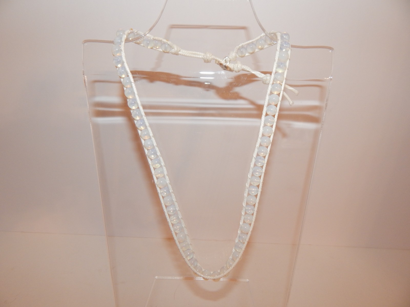 Opalite Choker Necklace 16.5-20.5″ & bracelet in rope cord &silver tone 220 ctw