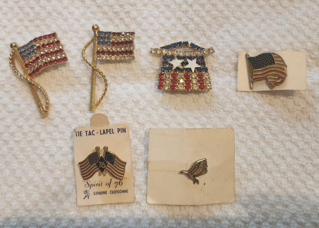 Patriotic Pin Lot of 4 American Flags, Uncle Sam Top Hat and Flying Eagle
