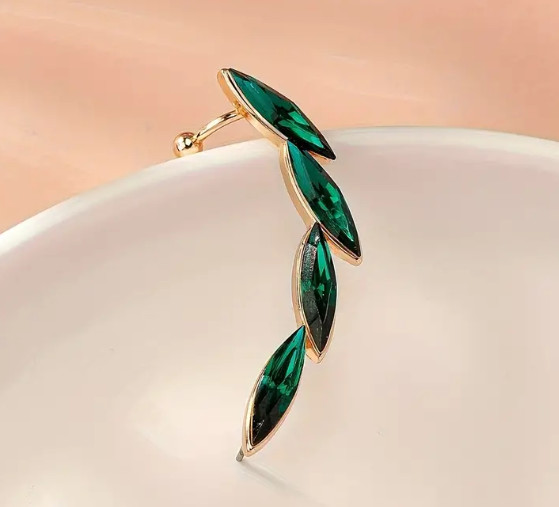 Green crystal leaf ear cuff climber