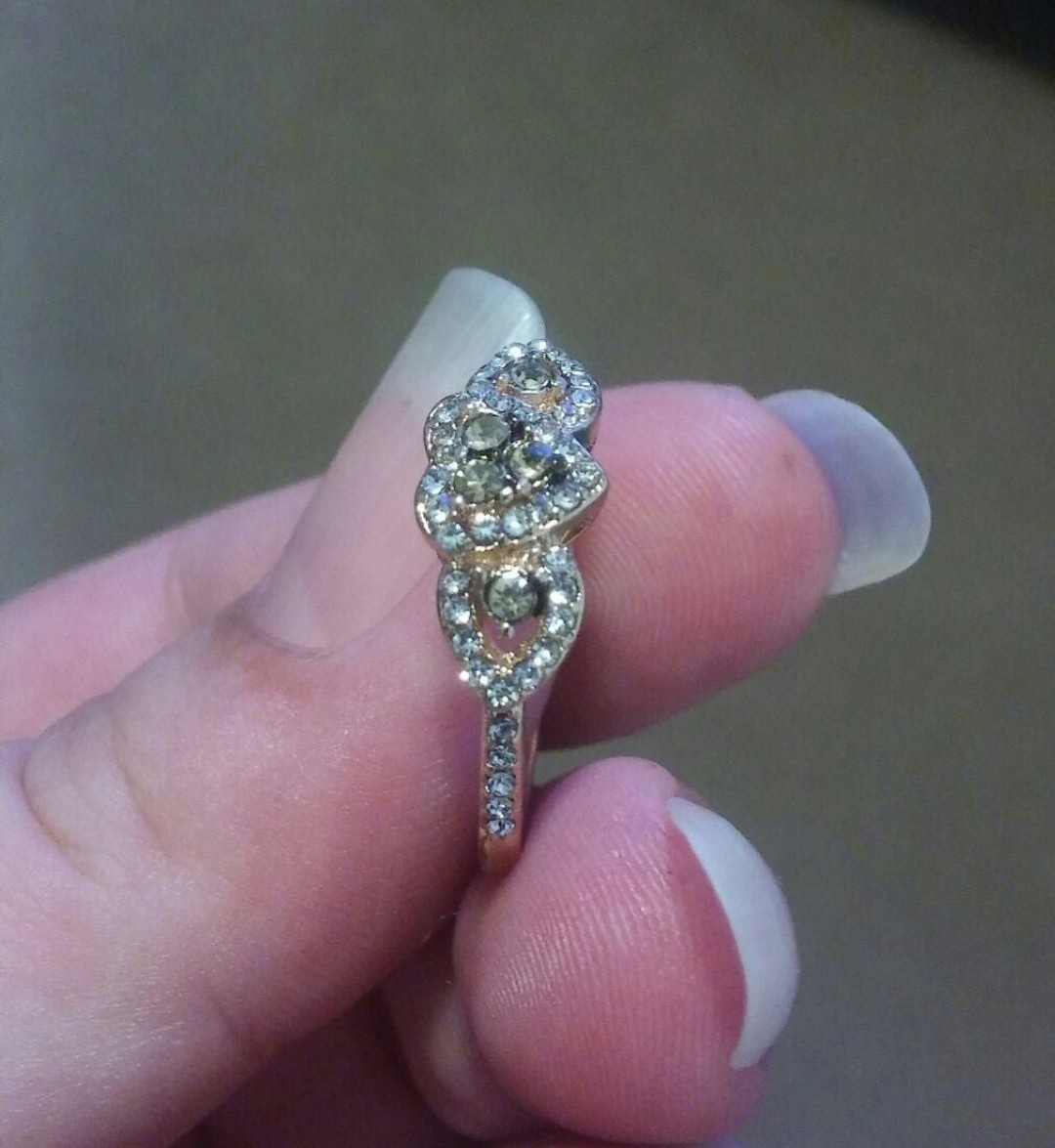 18k Rose Gold Over Sterling Silver Cognac + White Gemstone Heart Love Ring sz 9