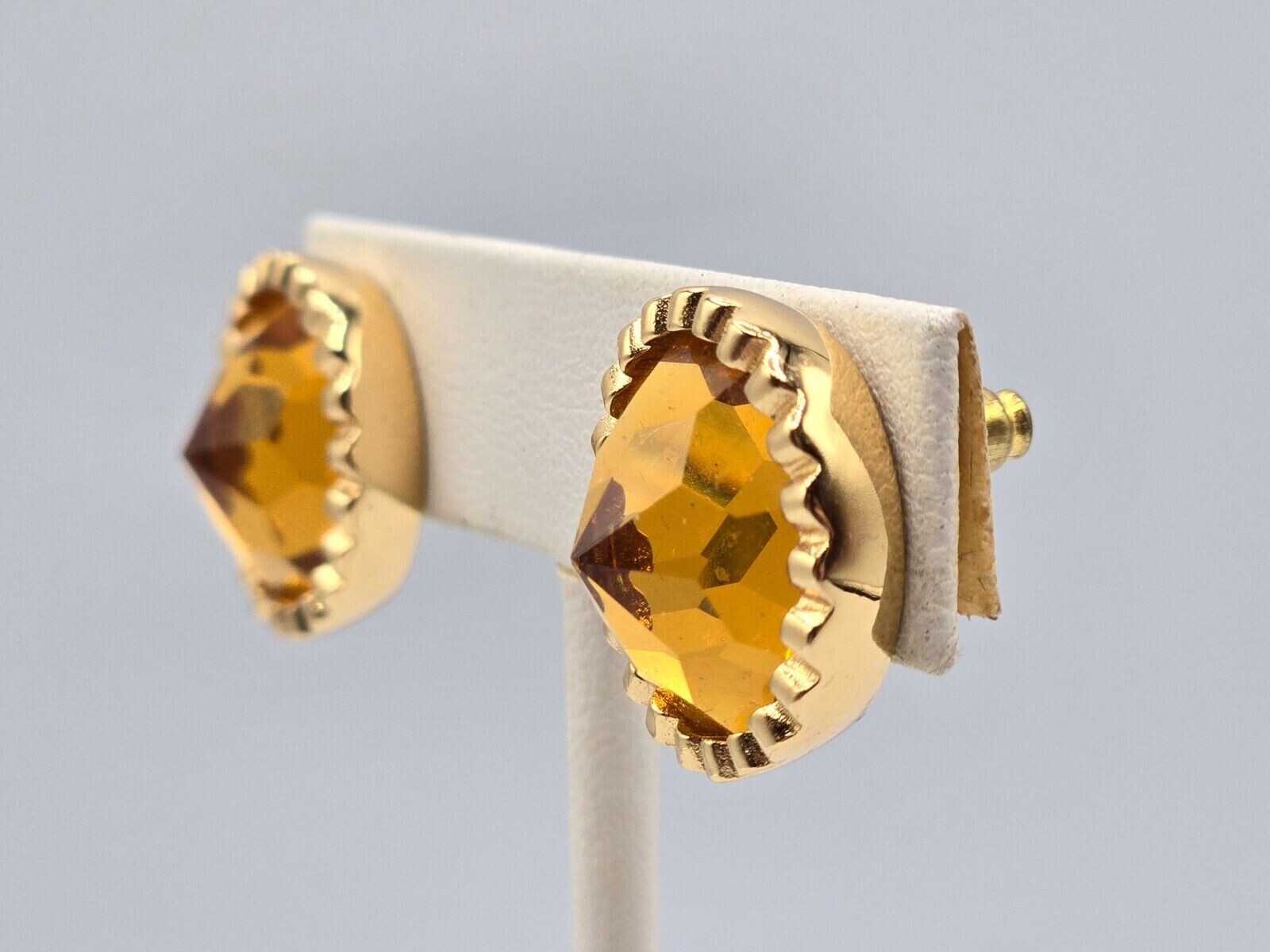 Christian Dior Earrings Faux Citrine Faceted Round Studs Inverted Stones