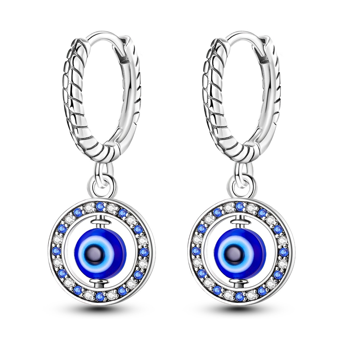 LAZA European Rotating Eye 925 Sterling Silver Hoop Earrings CZ Women Jewelry