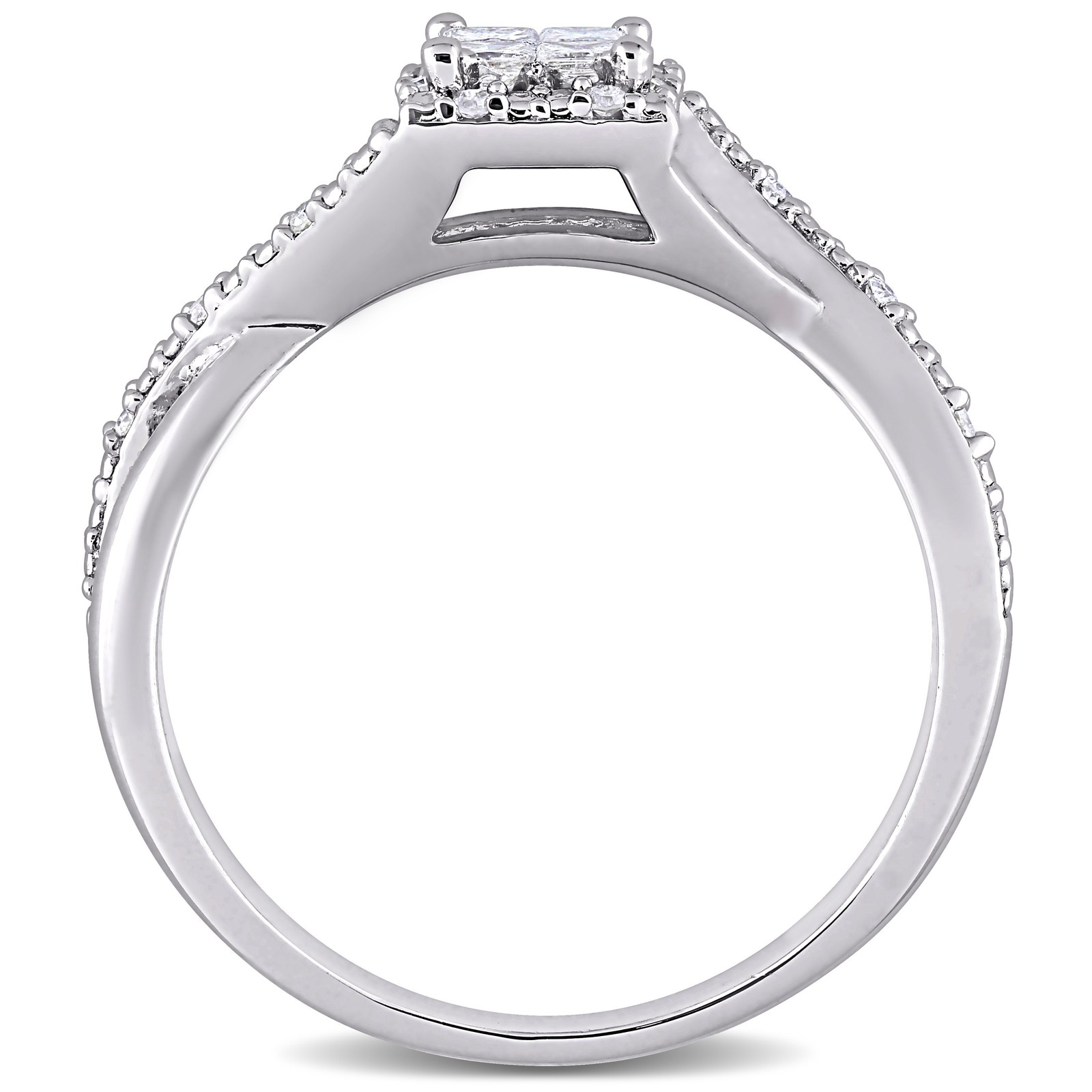 Amour Sterling Silver Princess-cut Diamond Crossover Halo Engagement Ring