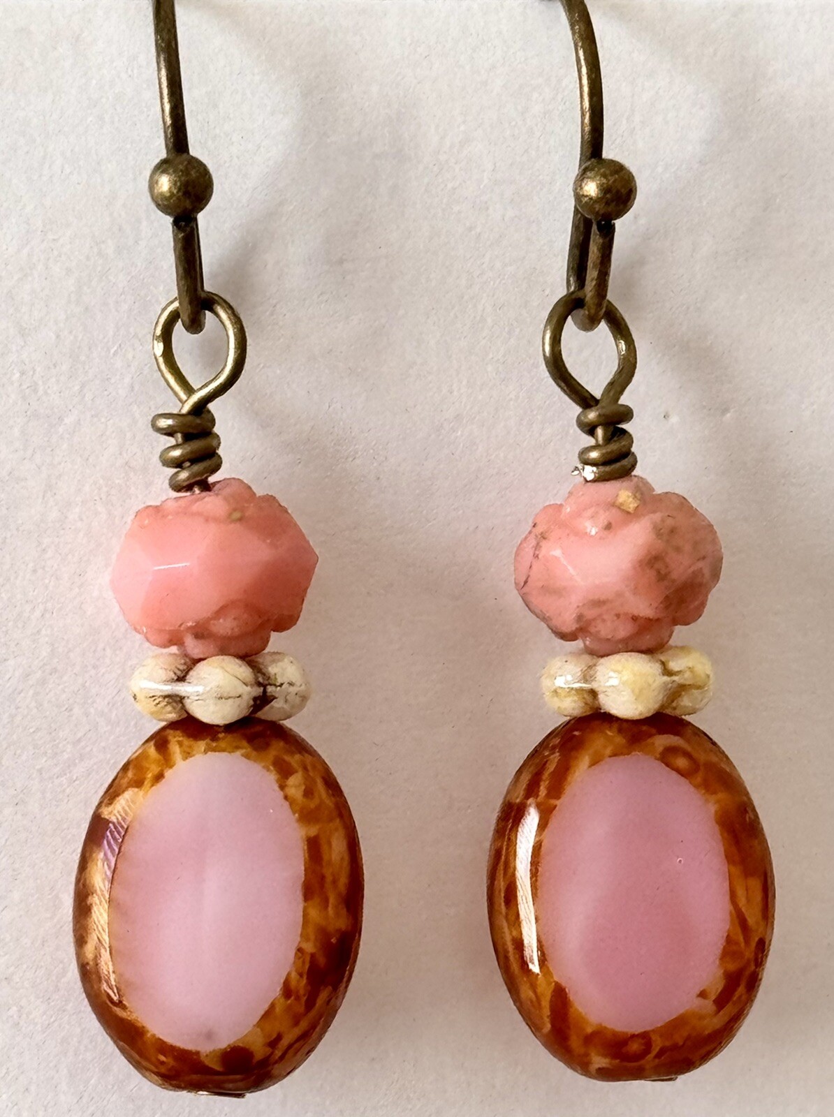 Bronze with Dusty Rose Czech Picasso Glass Beads. Rose Bud. Bloom. Boho Chic.