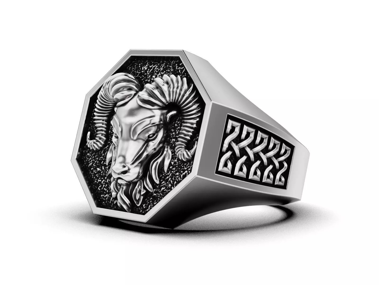 Oxidized Men’s Powerful Ram Head Gothic Punk 925 Sterling Silver Statement Rings