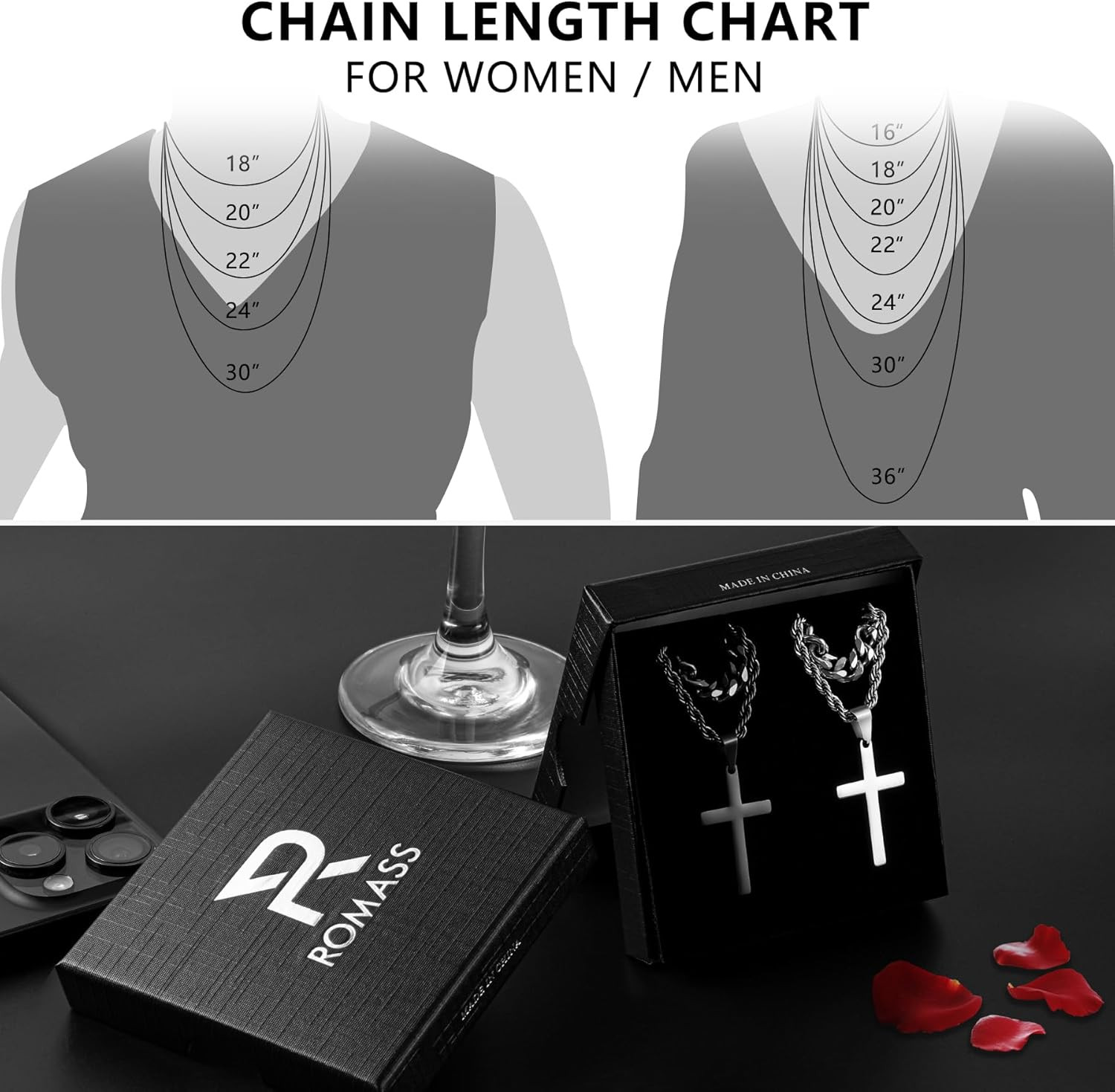 4Pcs Cross Necklace for Men Teen Boys,Stainless Steel Chains for Men Layered Nec