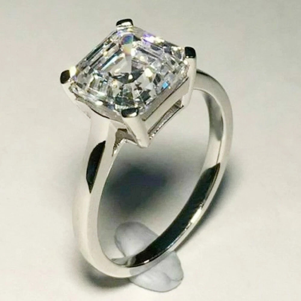 2.56 Ct Asscher Cut Moissanite Solitaire Engagement Ring 14K White Gold Plated