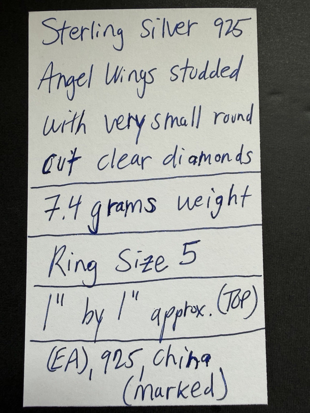 Sterling Silver 925 Angel Wings Studded With Diamonds Ring Size 5 WOW!!